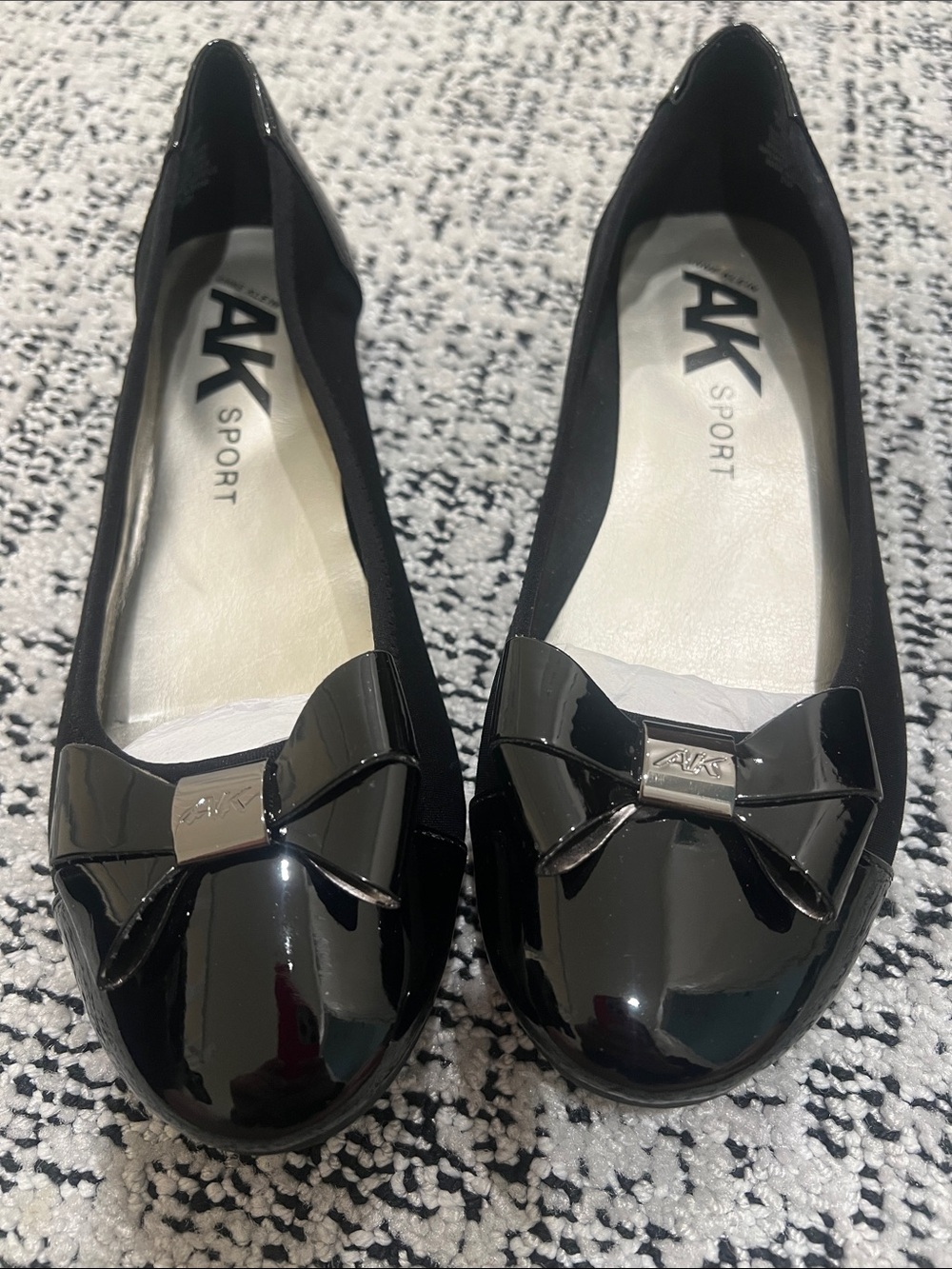 Anne Klein Sport Black Patent Bow Ballet Flats